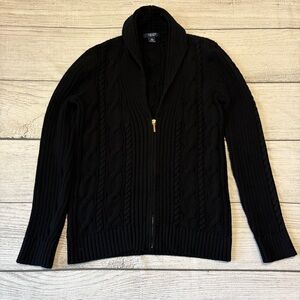 Chaps Preppy Tailored Black Cable Knit Zip-Up Sweater